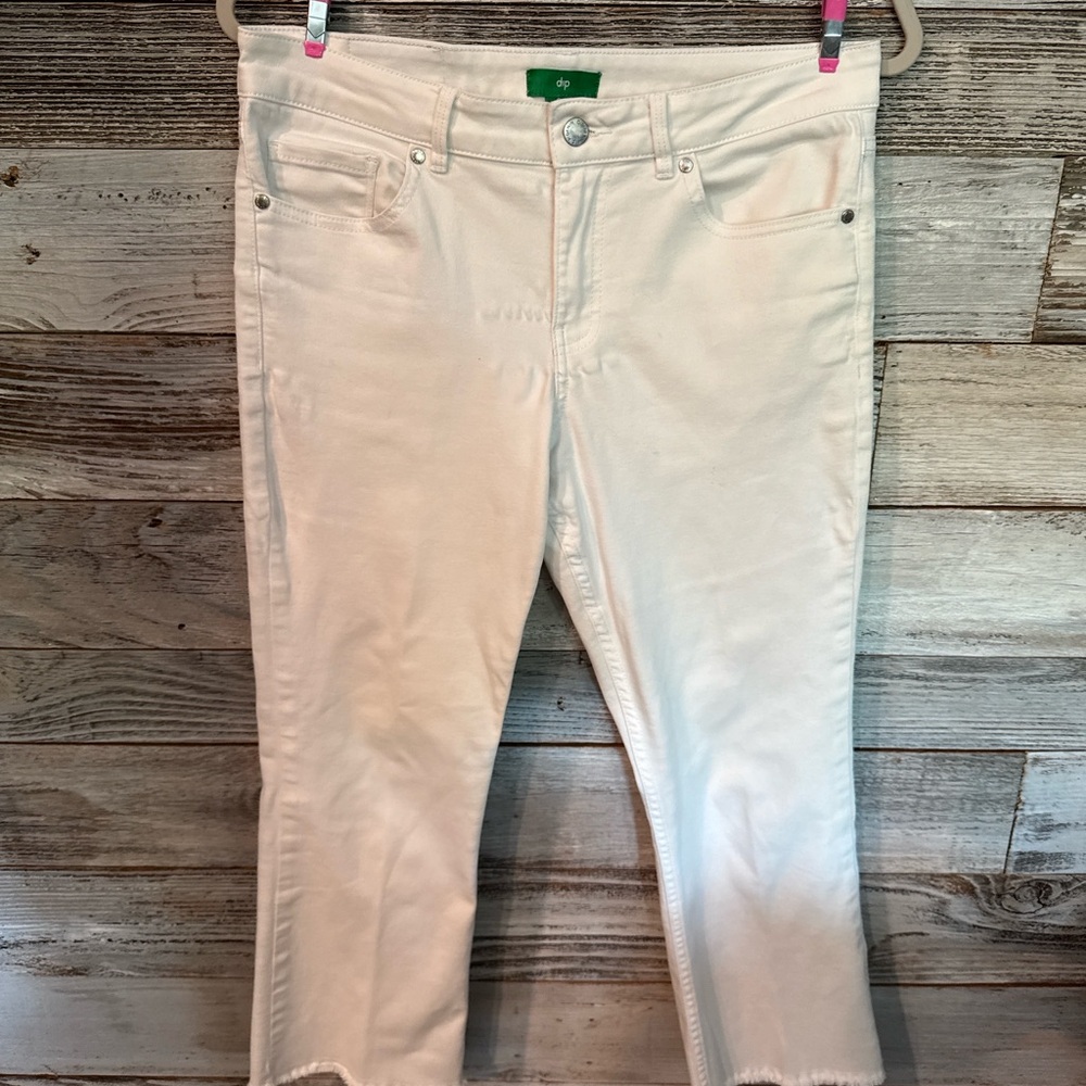 dip Women's White Ankle Jeans with Fringed Bottoms